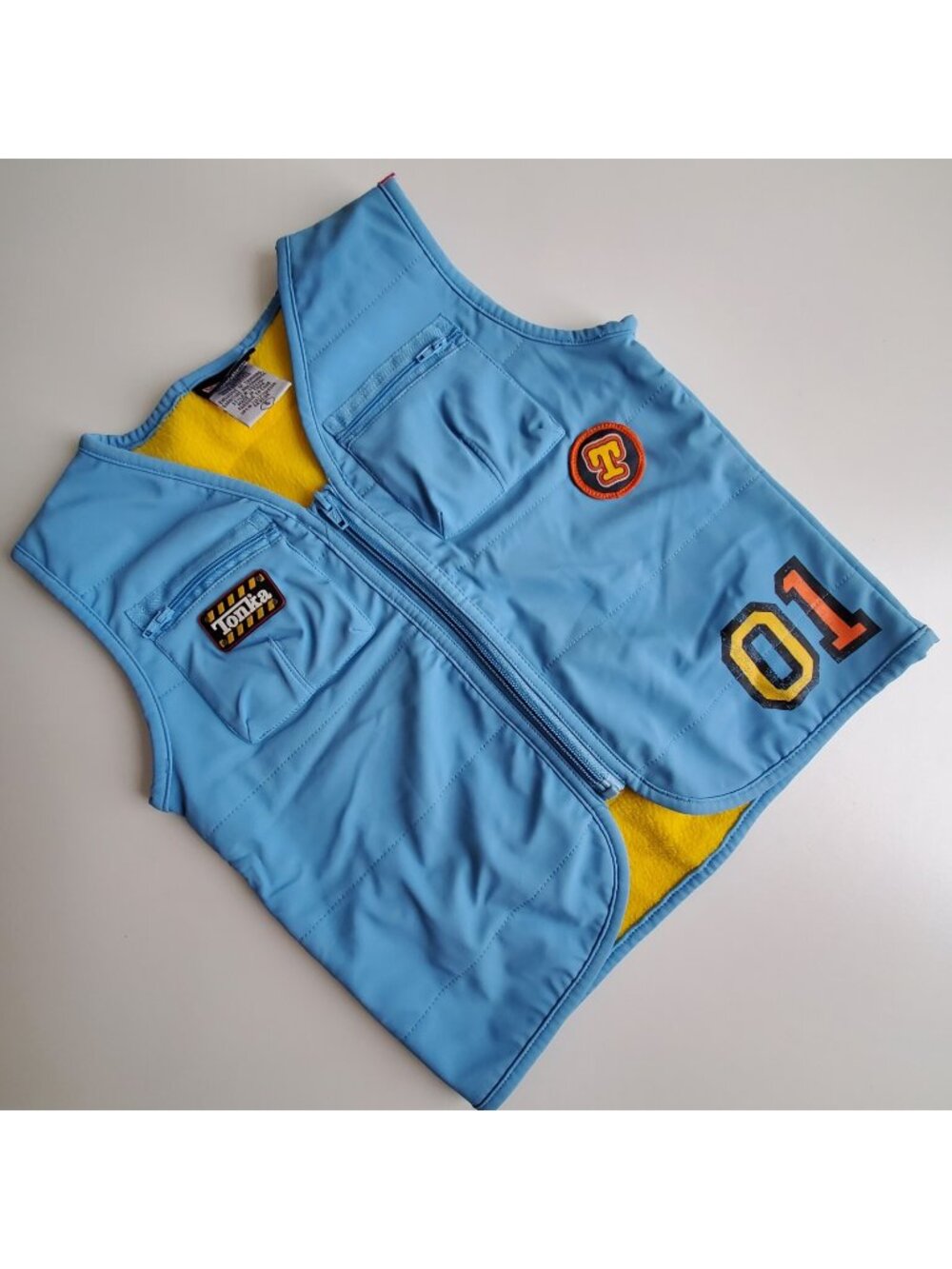 Hasbro Tonka Boys Construction Vest Size 5 Blue Yellow Fleece Lined Zip Pockets